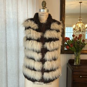 Rabbit Fur Vest in Cream & Chocolate Brown. Size Small.